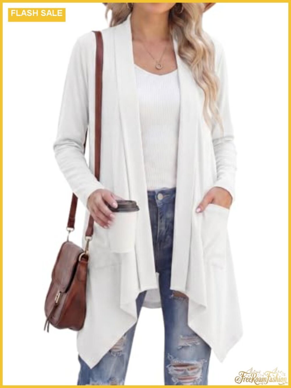 Women's Long Sleeve Lightweight Cardigan Open Front Draped Asymmetric Hem with